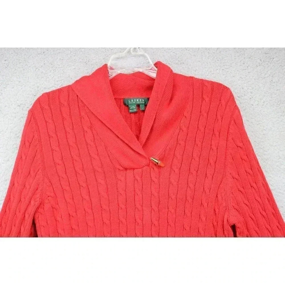 Lauren Ralph Lauren Women's Red Cable Knit Sweater-Size Large - Picture 2 of 8